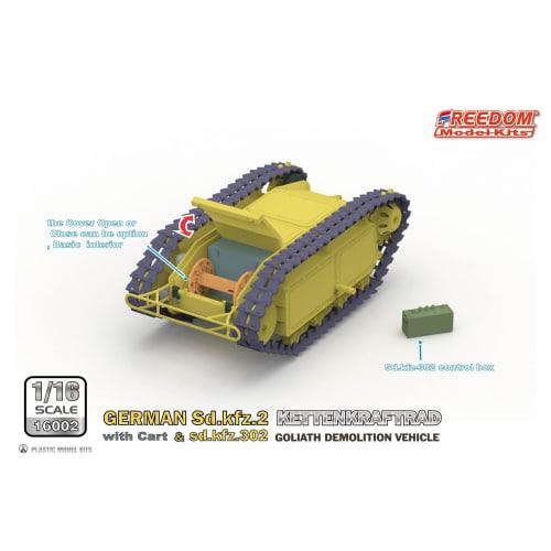 Freedom Model Kits 1/16 Scale World War II German Sd.kfz.2 Kettenkraftrad and Sd.Kfz.302 Goliath Light Explosive Transport Vehicle Cart Set, Plastic M