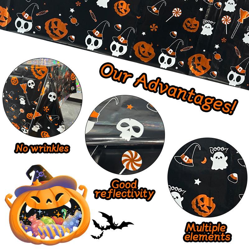 Halloween Decoration Tablecloth,Disposable Pumpkin Spider Web Bat Plastic Table Cover,Halloween Party Home Table Decor