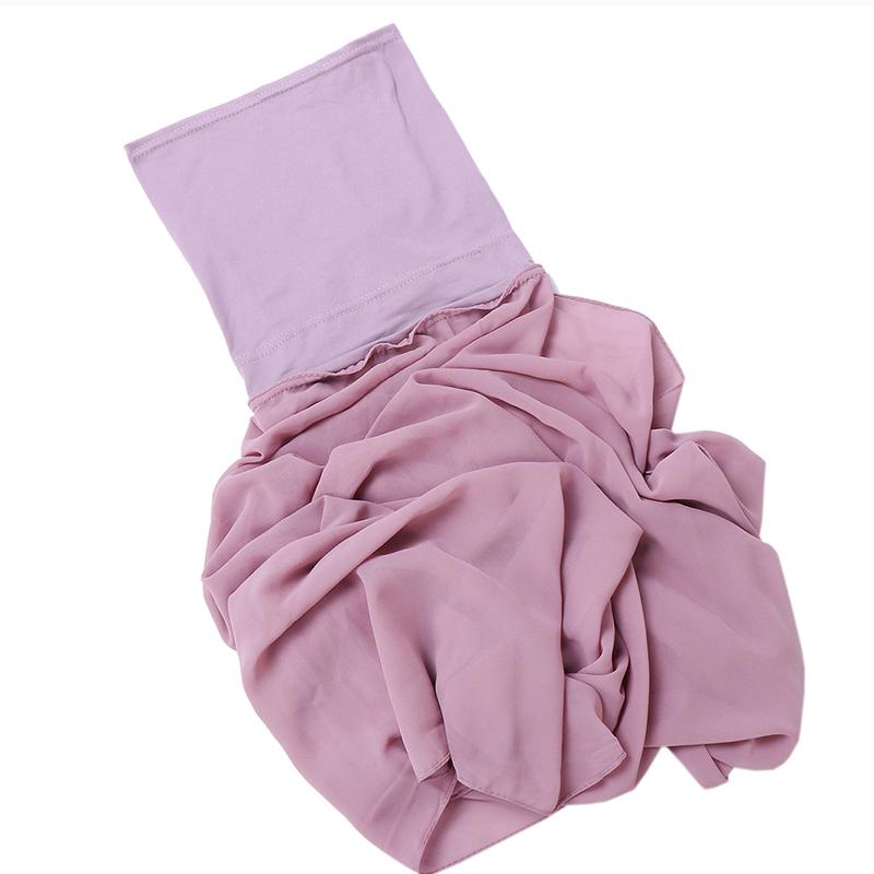 1Pc Muslim Shawl Scarf Chiffon Hijab Breathable Turban Head Wrap Women Solid Color Polyester With Inner Cap