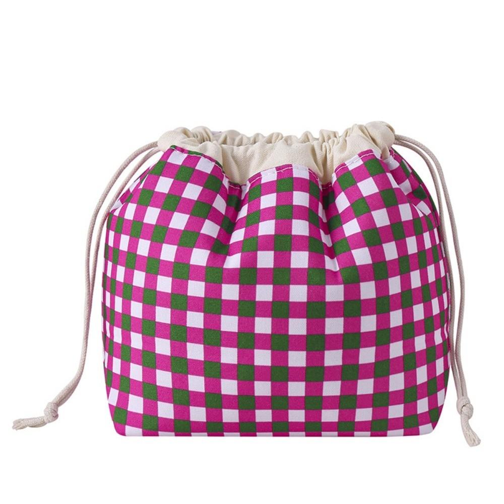 Plaid Pattern Drawstring Cosmetic Organizer Large Capacity Drawstring Storage Pouch  Travel Storage