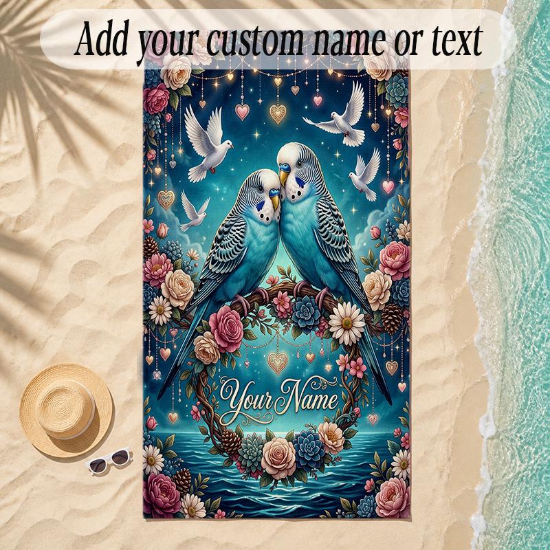 Birds Theme Soft Beach Towel Personalized Custom Name Text Towel Portable for Beach Pool Travel