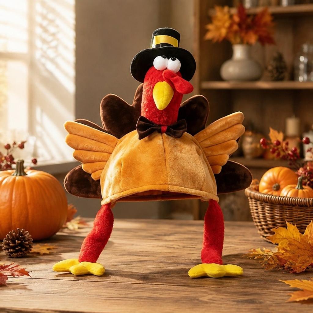 Turkey Plush Hat for Thanksgiving Halloween Party, Funny Novelty Costume Headpiece for Men Women Adults