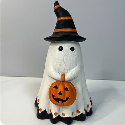 Resin Ghost Pumpkin Ornament Adorable Collectible Statue Sculpture for Vintage Halloween Decor Aesthetic Room Decor