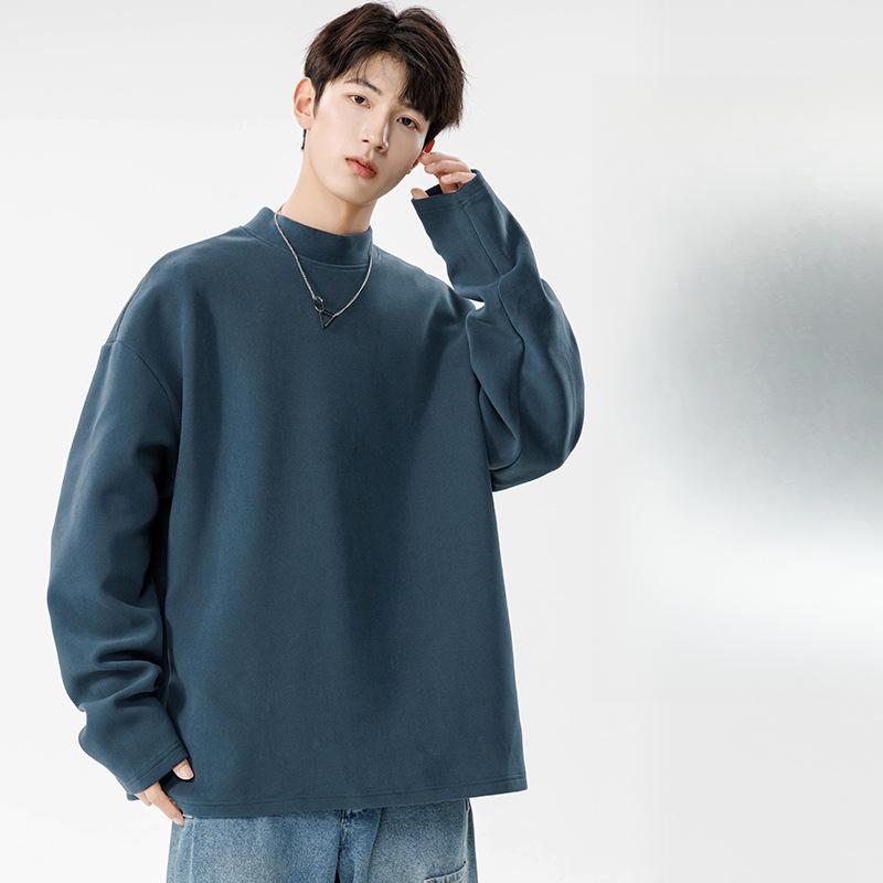 Long Sleeve T-Shirt Men's Spring, Autumn and Winter Japanese Trendy Brand Hatless Pullover High Neck Men's Fleece Sweater