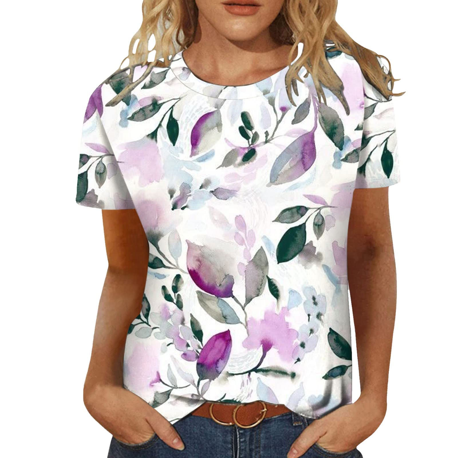 

Футболка женская летняя с круглым вырезом, дышащая, с коротким рукавом, элегантный цветочный узор, свободная повседневная женская футболка 8XL