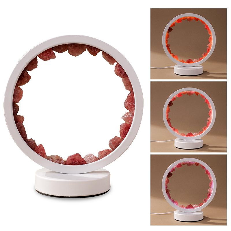 Led Crystal Lamp Room Decoration Natural Gemstone Amethyst Healing Stone Home Decoration Round Lamp
