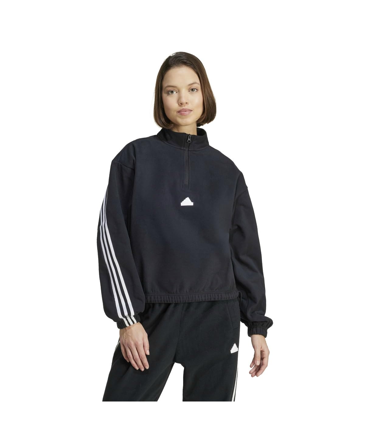 

Adidas Future Icon Polar Fleece Zip Top JNV01 Black 3-Stripes 1/4 Women s (IV7511) J/M
