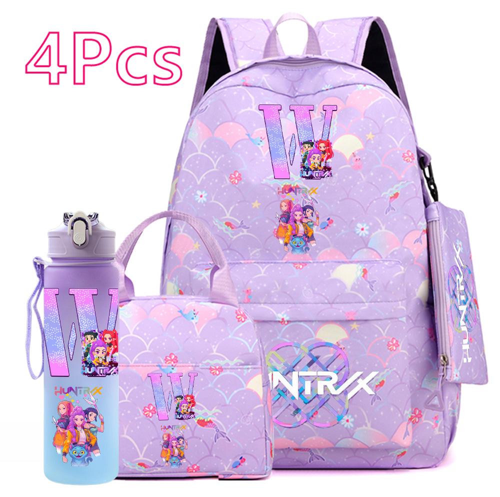 4 Stück/Set Cartoon-bedruckter Rucksack Große Kapazität Schultasche Handtasche Etui mit 750 ml Wasserflasche Junge Mädchen Schultasche Mochila