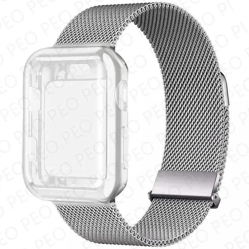 Case+Metal Milanese bands For Apple Watch Band 44mm 38mm-42mm-40mm Magnetic Loop iwatch Series 9 8 7 6 5 4 3 SE 45mm 41mm Strap