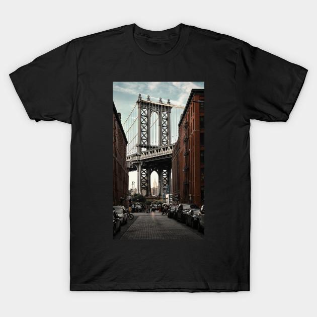 

Men Black Print T-shirt Famous View Of The Manhattan Bridge From Washington Street In Dumbo, Brooklyn, New York City, Usa No-Cut Transfer Paper Print 2XL чёрный