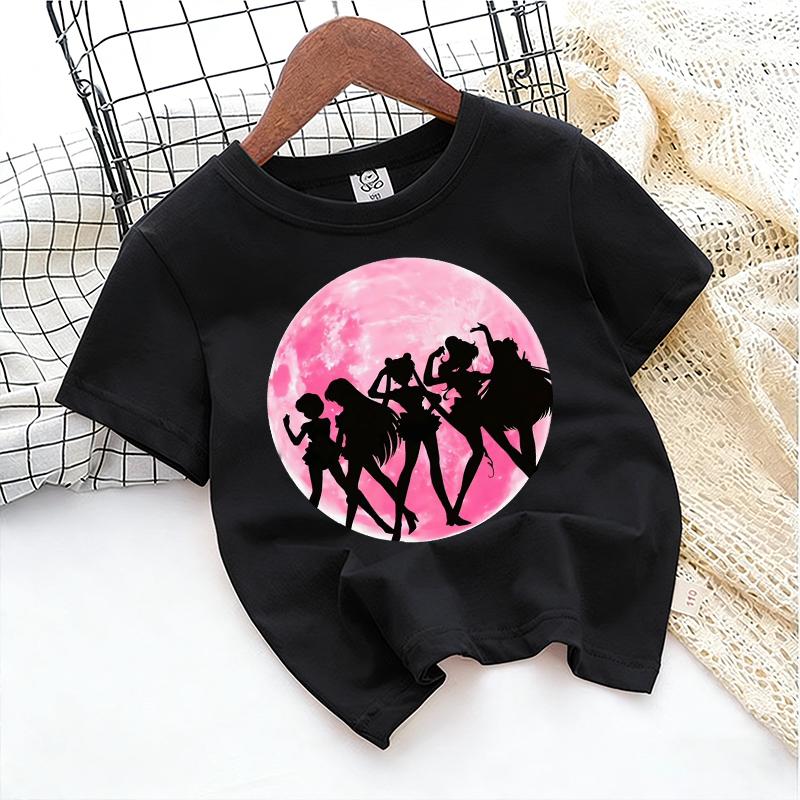 SailorsMoon Anime Girl's T-shirt Cotton Clothes Cute Cartoon Printed Toddler Sweatshirt Casual Short Sleeve Kids Game Trend Tops