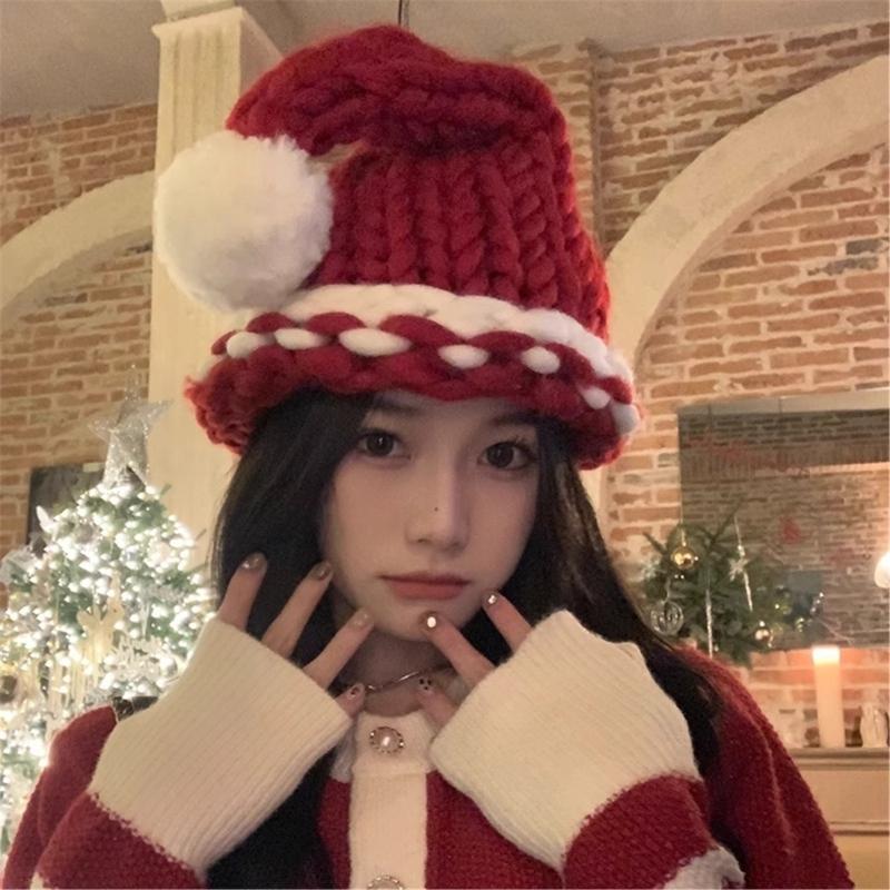 Christmas Santa Hat for Holiday Celebrations Festival Props Hat for Adult All Age Crochet Santa Caps Party Props Headwear