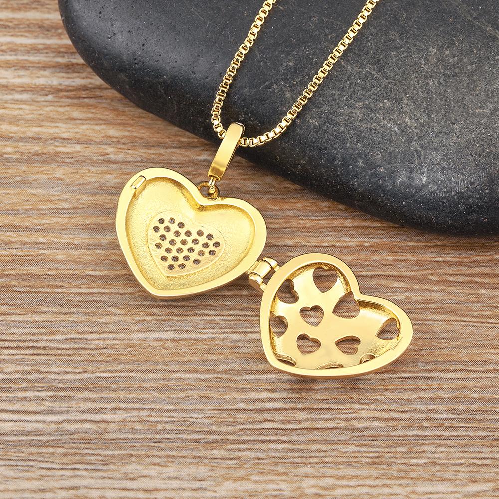Nidin Fashion Gold Plated Heart Shape Virgin Mary Openable Necklaces for Women Mom CZ Crystal Chain Choker Party Jewelry Gift