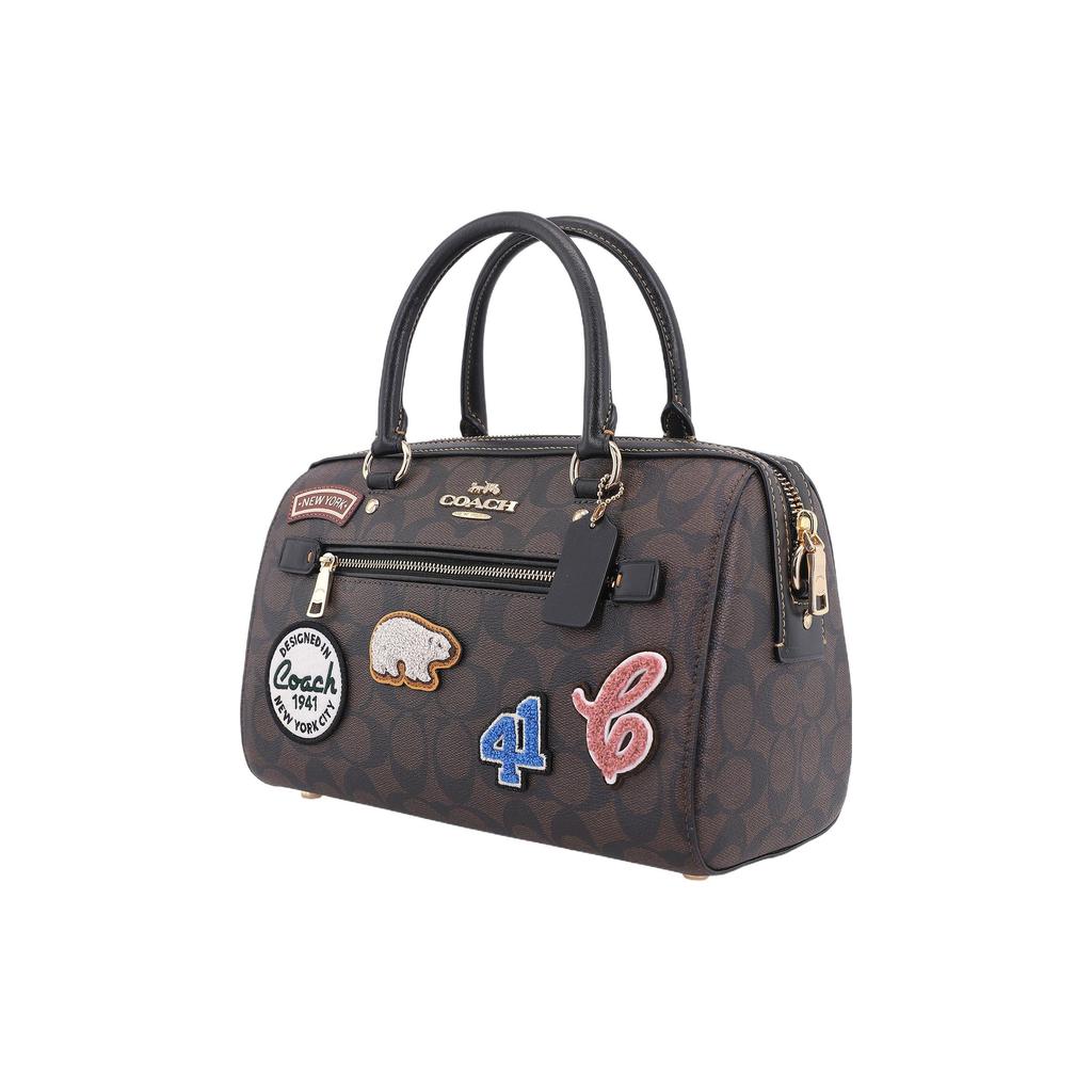 Coach Rowan 27 Classic Monogram Zip Closure Ski Patch Decor Canvas And Leather Shoulder Crossbody Tote Bag Large Women handbags Dark-Brown CE592-IMOSN