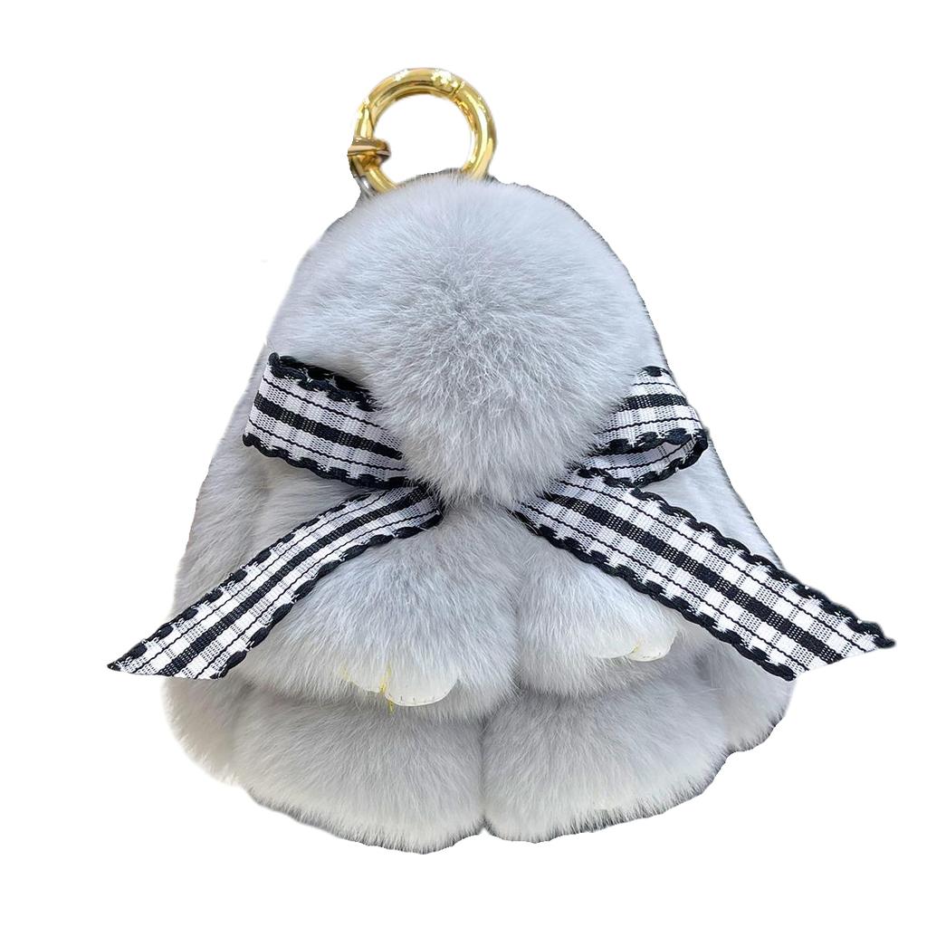 Real Rex Rabbit Hair Bowknot Little Rabbit Car Key Chain Pendant Cute Plush Drop Ear Rabbit Doll Bag Pendant