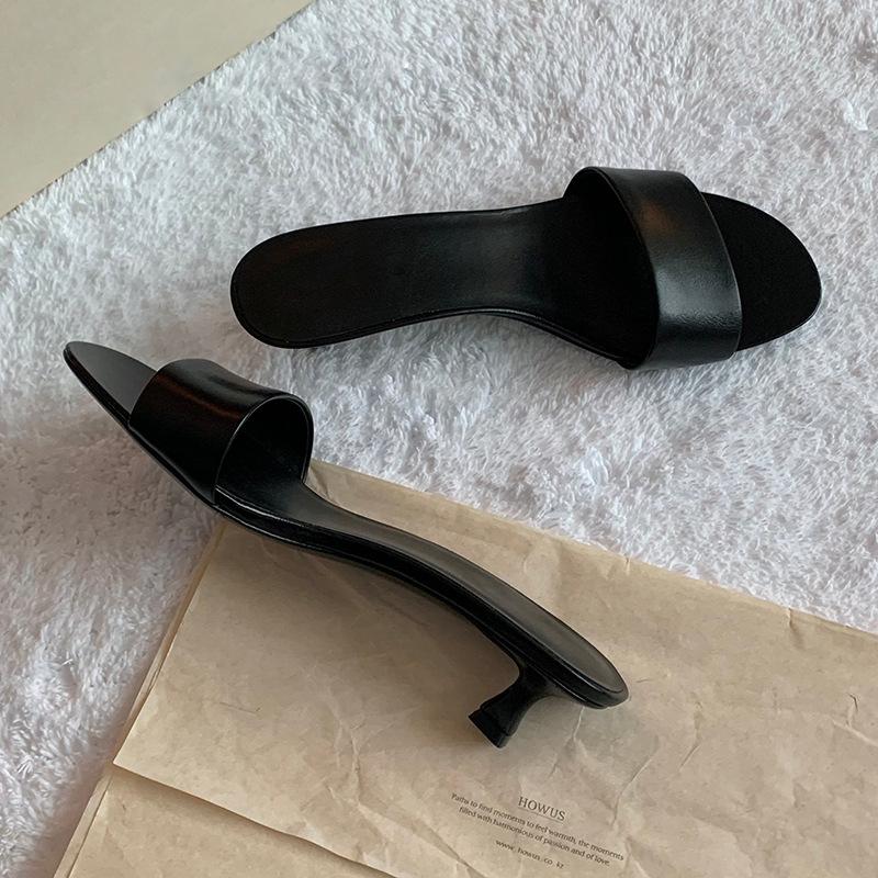 Minimalist elegance cat heel sandals women one-word slippers wear high heels