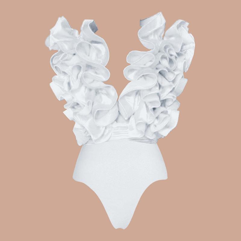 2024 Europäischer & Amerikanischer Schwarz-Weiß Deep V Schlankheits-Spitzenbadeanzug