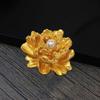 Elegant Gold Color Peony Flower Brooch For Women 1Pcs Plant Pin For Graduation Ceremony Fashion Wear
