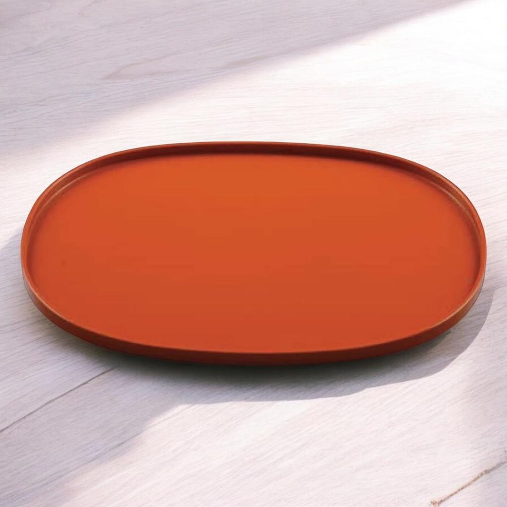 Oval Tray Persimmon Lacquerware Made in Japan J-kitchens (42cm), Red, Non-Slip, (ABS Resin),