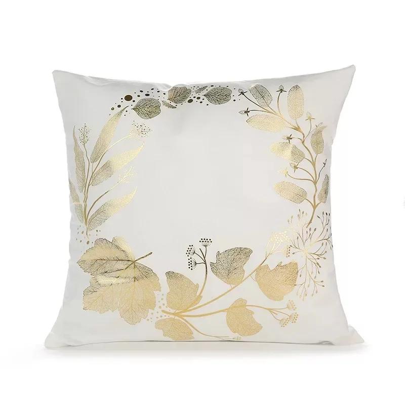 Modern Geometric Gold Bronzing Plants Leaves Cushion Cover Super Quality Polyester Pillow Cover Decorative Pillow for Sofa Chair
