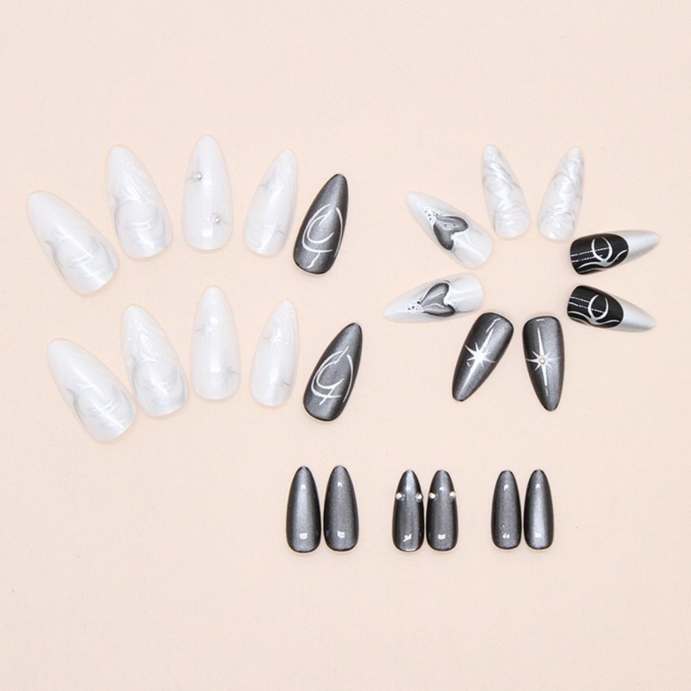 24pcs Long Almond Fake Nails French Nail Tips Manicure Press On Nails  DIY