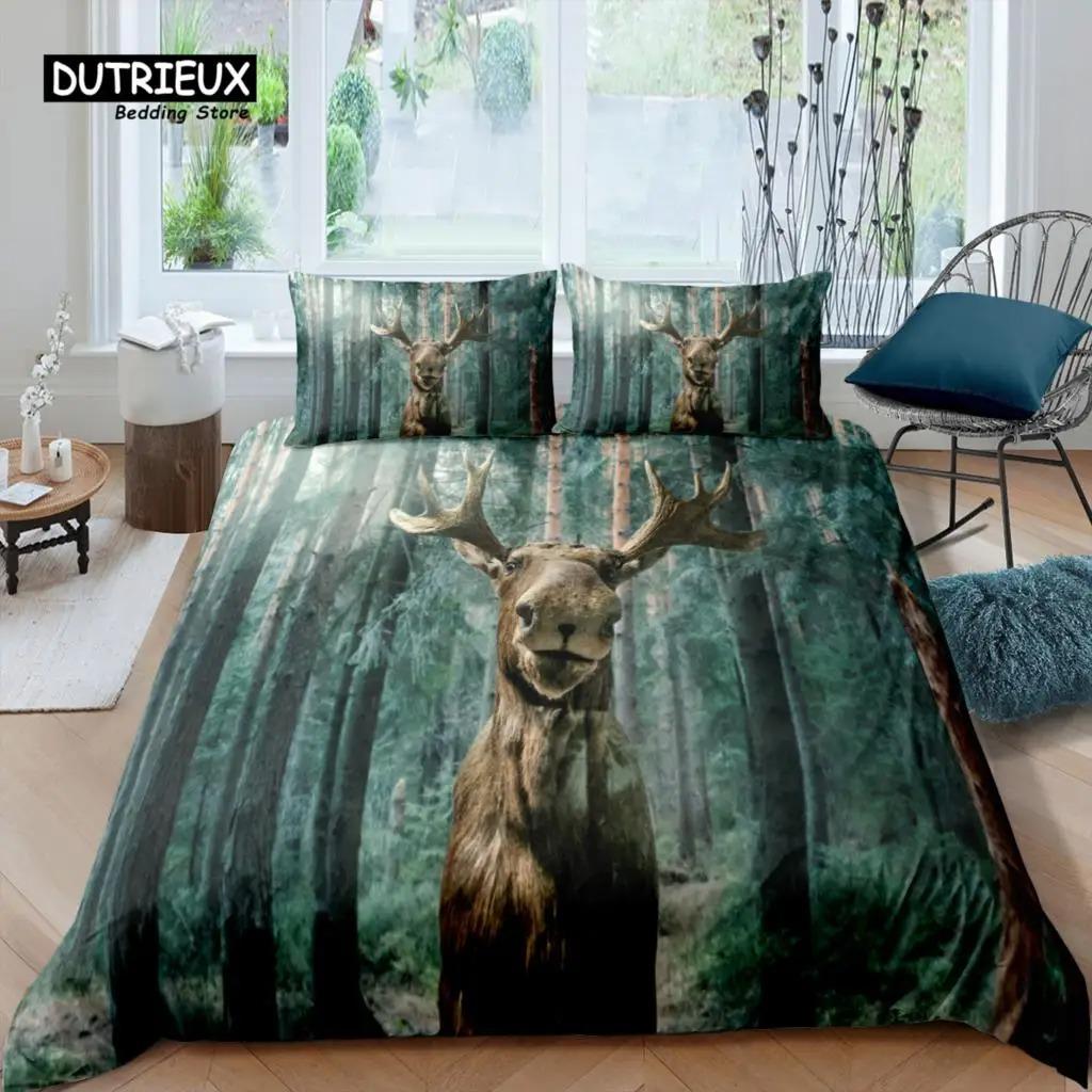 Home Living Luxury 3D Elk Print Bedding Set Duvet Cover Pillowcase Kids Bedding Set Queen and King EUUSAUUK Size