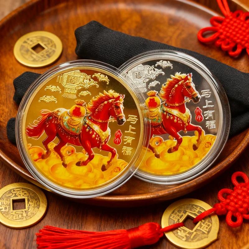 40MM Metal Gold Collection 2026 Year Chinese New Year Souvenir Coins Lucky Animal Horse Collectible Coins Silver Challenge Coin