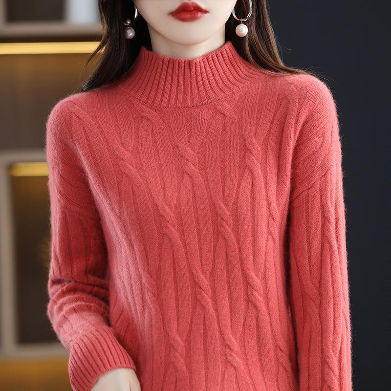 New Solid Color Sweater Women's Bottom Knitted Sweater Autumn and Winter Fashion Pullover Long Sleeve Half Turtleneck Inner Top Women