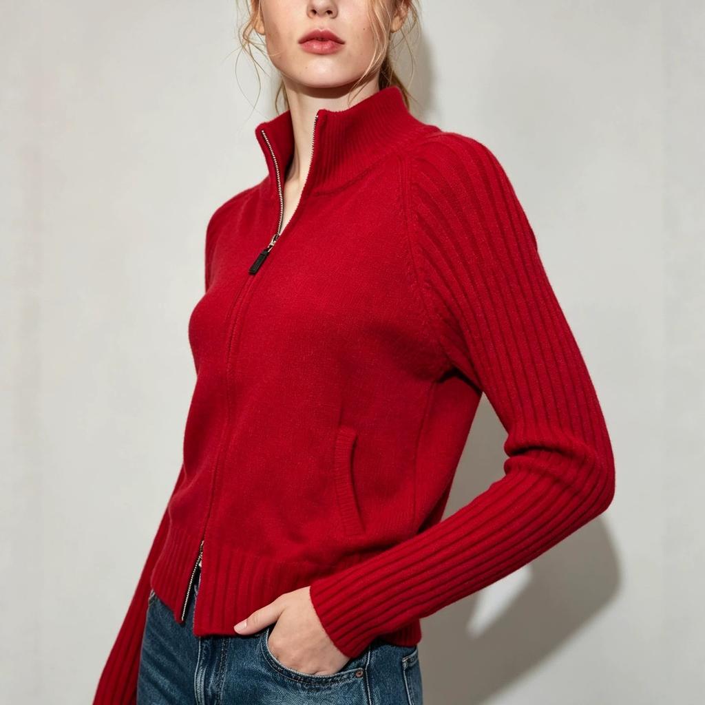 Women's Slim Fit Knitted Cardigan Sweaters Zip Up Long Sleeve Sweater Cardigans Casual Cozy Fall Knit Stand Collar Sweater Jackets Outwear for Women