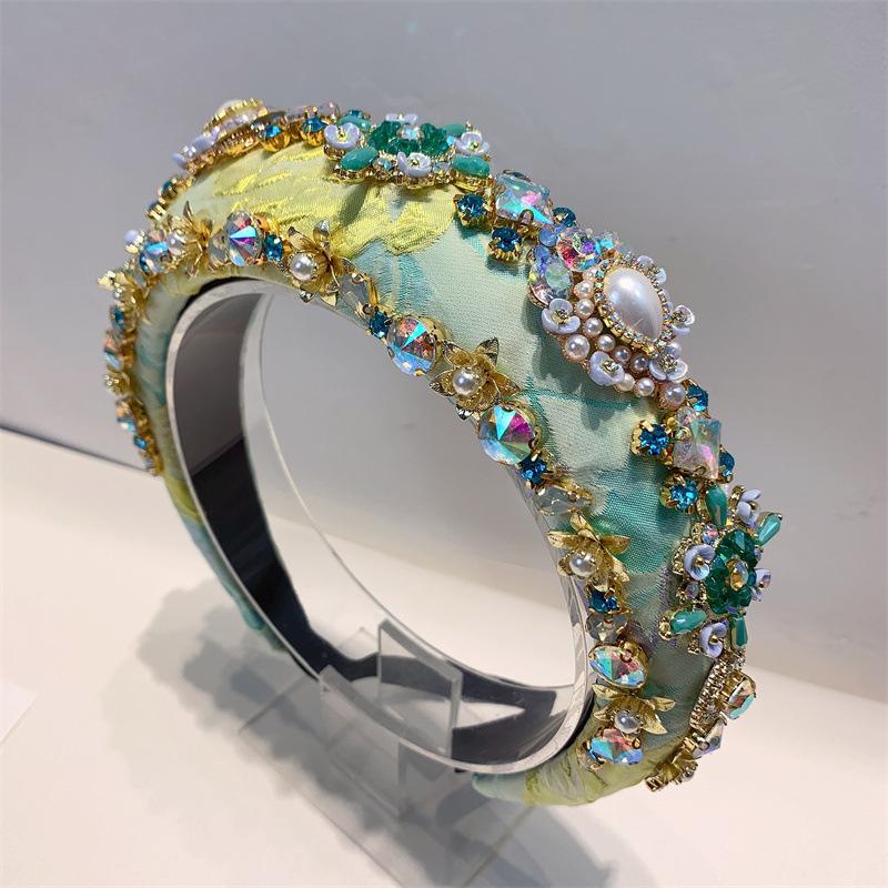 Women Full Rhinestone Headband Bling Sparkle Crystal Fashion Purple Green Hair Hoop Thick Padded Hairband For Parties