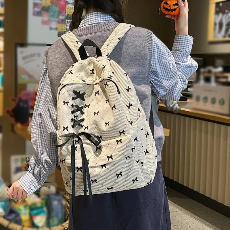 Χαριτομένο Σακίδιο από Κορδουάνι με Σχέδιο Φιόγκου Καθημερινό Casual Σακίδιο για Γυναίκες Ελαφρύ Σχέδιο με Κορδόνια Ιδανικό για Σχολείο Ταξίδια Μετακίνηση και Μοδάτες Εμφανίσεις