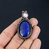Lapis Lazuli & Moonstone Gemstone Handmade Copper Wire Wrap Jewelry Pendant For Her