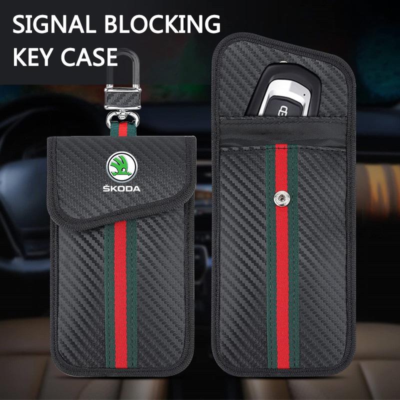 Car Key Case Signal Blocker Bag RFID Shielding Pocket For Skoda Kylaq Elroq Octavia Enyaq Kamiq Scala Rapid Superb Karoq Fabia Ulvc23