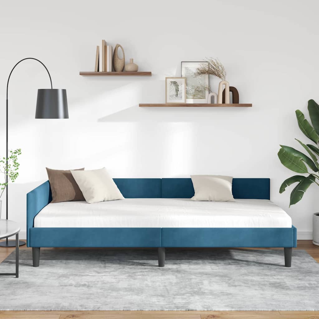 Corner Bed Frame with Headboard Blue 100 Cm X 200 Cm Velvet