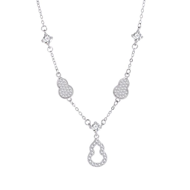 Damen S925 Sterlingsilber Kürbis Halskette mit Voll-Diamant, Leichter Luxus High-End INS Stil Schlüsselbeinkette