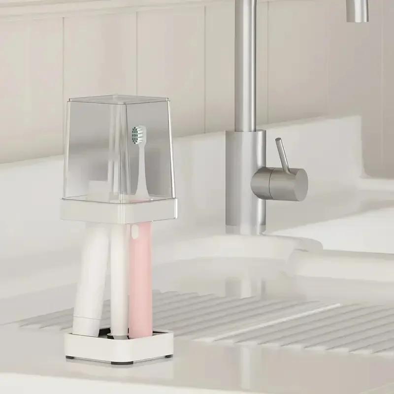 2 Stück/1 Stück, Zahnbürstenhalter-Set - Platzsparender Zahnbürstenständer für Paare, Zahnbürstenhalter mit Becher/Deckel enthält 4 Schlitze