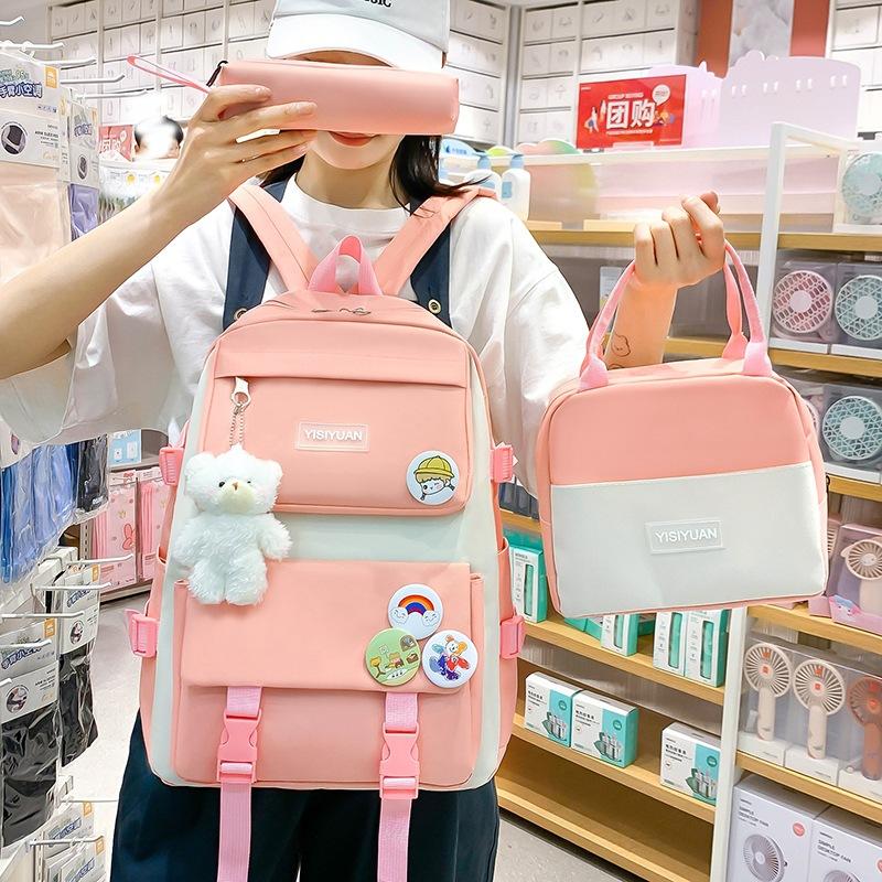 School Bag New School Bag Female Junior High School Students Primary School Students Large Capacity Backpack Backpack Thermal Insulation Lunch Box Bag