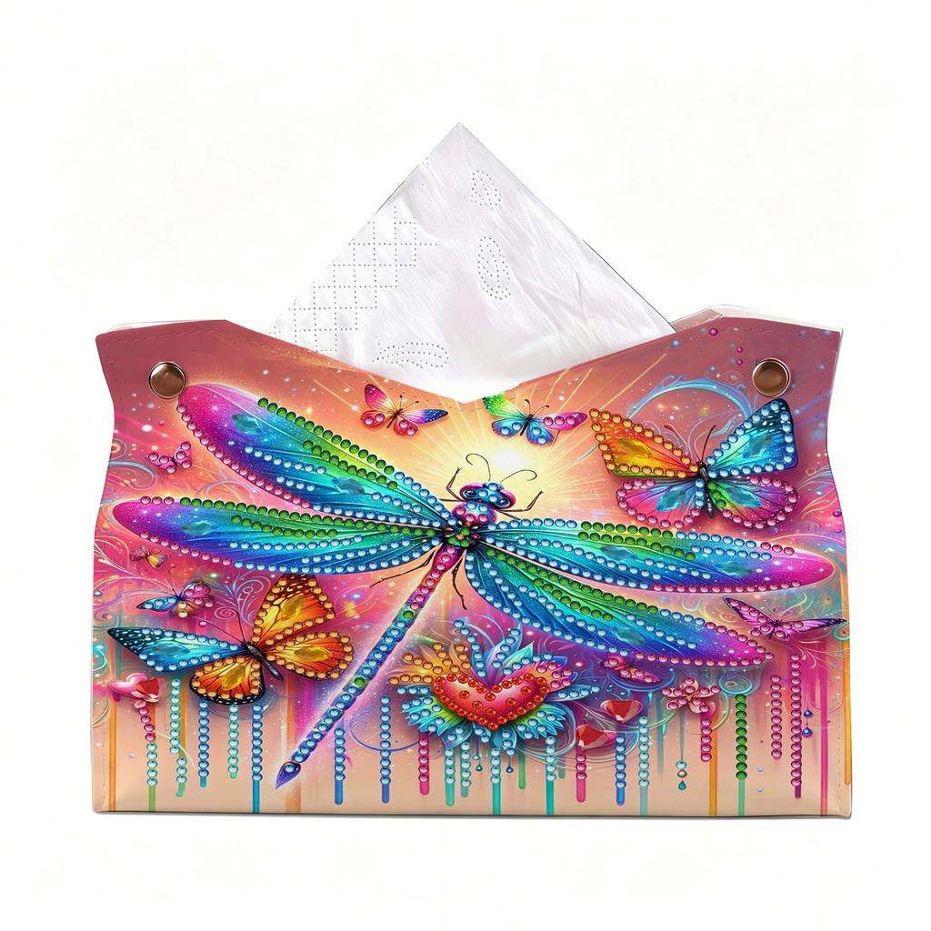 Porta salviettiera Diamond Art Fai da te in PU Pelle Mosaico di Cristallo Organizer da Scrivania Borsa Gem Art Decorazione Casa Ufficio Regalo Artigianale per Donne