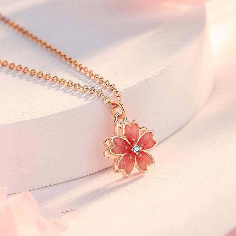Luxury Flower Jewelry Set: Rotating Pendant Necklace, Stud Earrings & Ring - Elegant Gift for Her