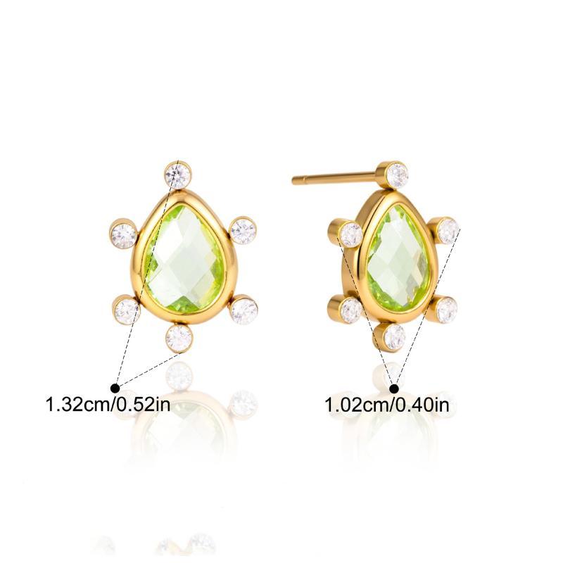 Geometric Zircon Glass Stud Earring For Women Gold Pvd Plated Stainless Steel Waterproof Earring Fashion Jewelry