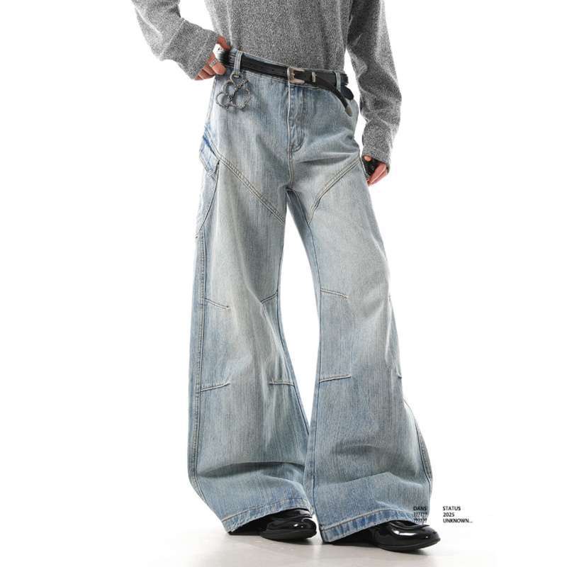 JYL Унисекс Прямые Джинсы Пограничный Дизайн Сланцевый Нишевый Модные Джинсовые Брюки для Пары L майя синий