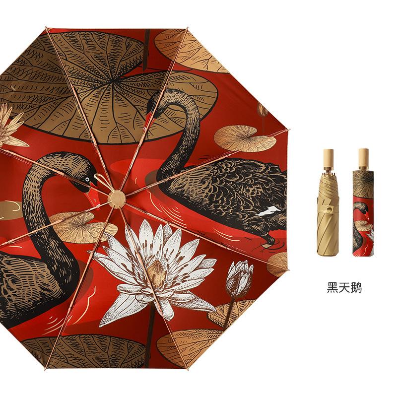 Three-fold parasol new gold glue digital brush sunscreen sun umbrella gold aluminum alloy skeleton pattern