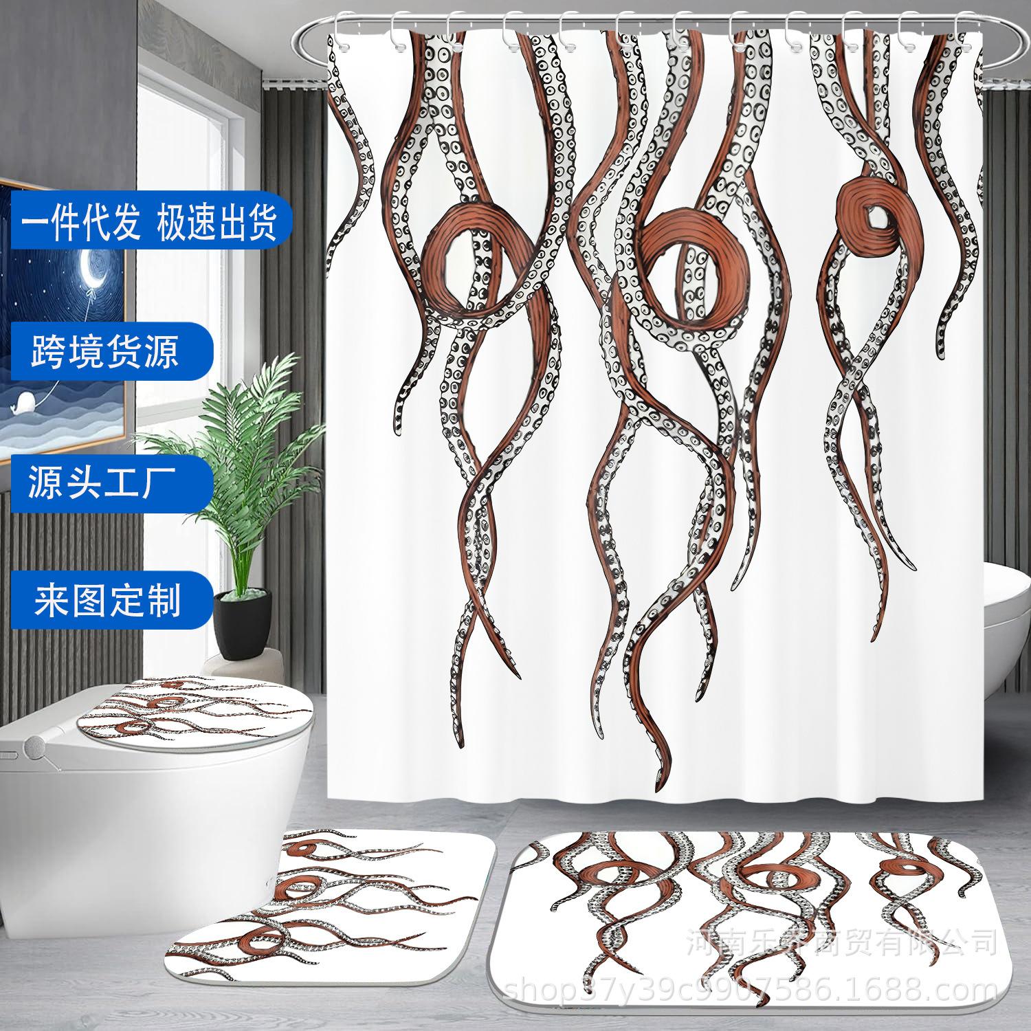 

Octopus Foot Pattern Shower Curtain Set with Non-slip Water-Absorbent Bath Mat 12 Hooks