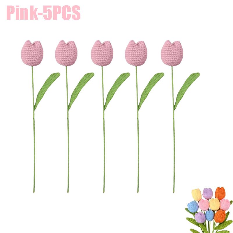 Handmade Crochet Tulip Flowers Bouquet Artificial Knit Simulation Craft Gift for Mom Women Bride Wedding Home Decor Party Supply