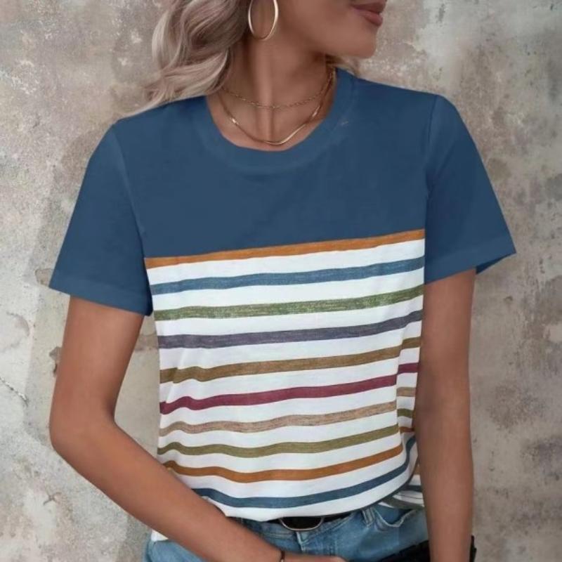 Letní Ženy Móda Pruhované tričko Sváteční topy 8xl Košile s 3D potiskem Harajuku Dámská košile Volná hlava Oblečení s krátkým rukávem