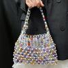 New Fashion Design Handmade Color Beaded Woven Handbags Brand High-end Party Evening Bag  Luxury Fashionable Pearl Underarm Bag