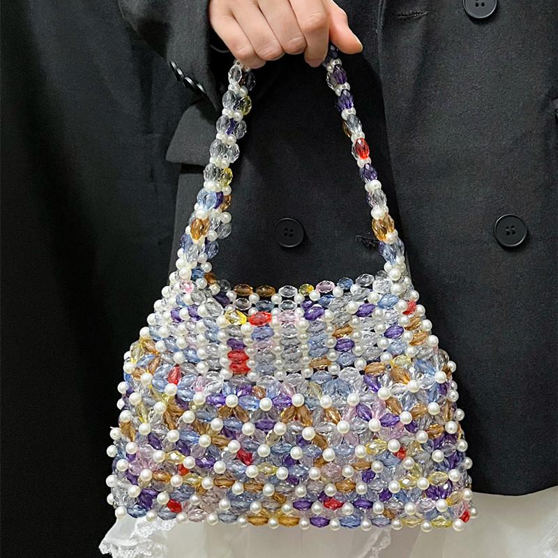 New Fashion Design Handmade Color Beaded Woven Handbags Brand High-end Party Evening Bag Luxury Fashionable Pearl Underarm Bag