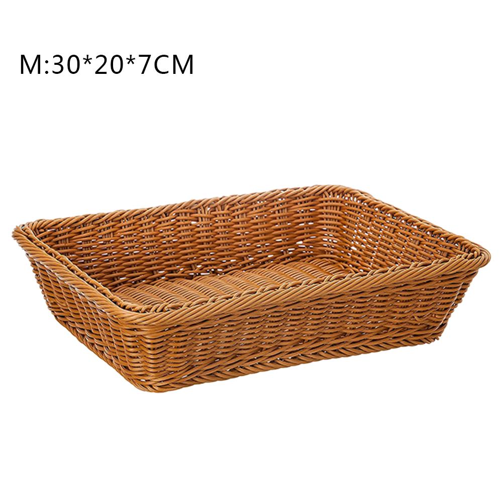 Ratten Woven Bread Basket Rectangular Fruit Baskets Food Serving Holders for Vegetables Home Kitchen Restaurant Outdoor Picnic