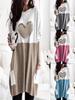 Elegant Heart Print Round Neck Plus Size Women's Dress with Pockets - Lightweight, Comfortable, and Versatile Long Sleeve Design