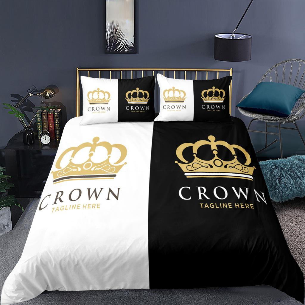 King Queen Pattern Bedding Women's Couple Down Duvet Cover and Pillowcase 2/3pc Super King Bed Full Size 3D Printed Duvet Cover Set Gift